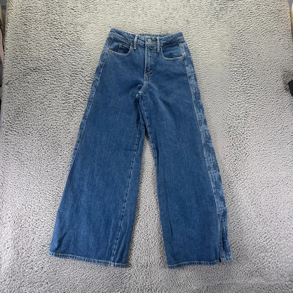Old Navy Drapey Jeans Women's 0P Blue Cotton Denim Wide-Leg Workwear Stretch